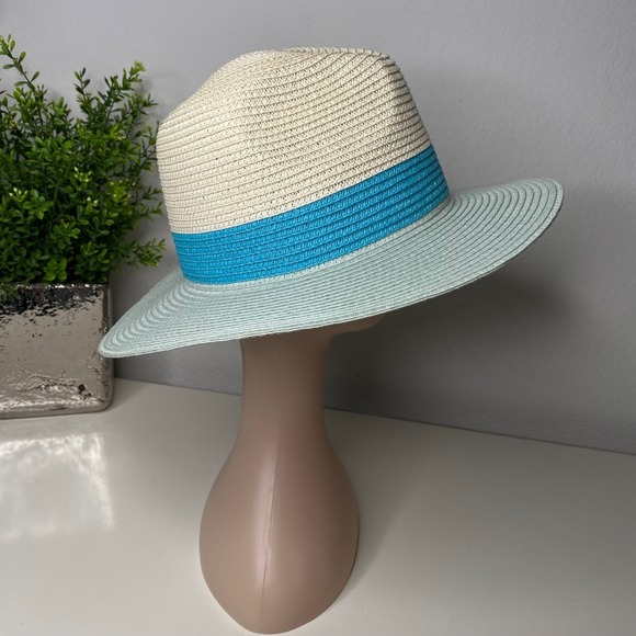 Genie by Eugenia Kim Billie Straw Fedora Sun‎ Hat Mint Green Cream Blue Coastal main image 6
